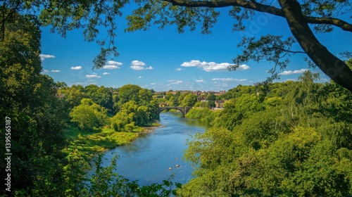 Scenic Vista from Knaresborough Castle Grounds: A Summer's Day Over Yorkshire's River and Lush Greenery