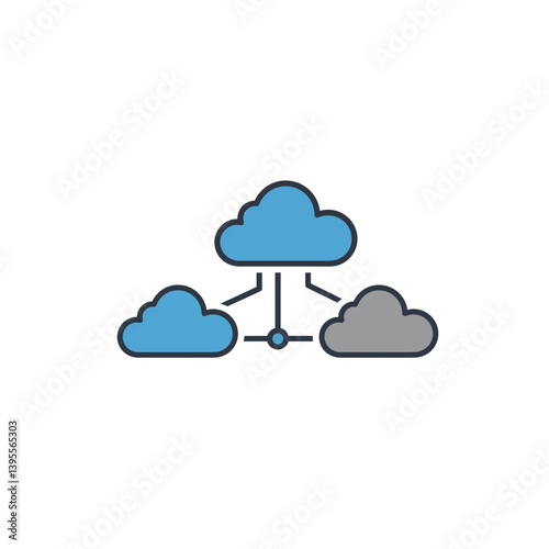 Cloud Computing Icon: A digital illustration depicts interconnected cloud symbols, symbolizing the essence of cloud computing in a clear and concise visual representation. 