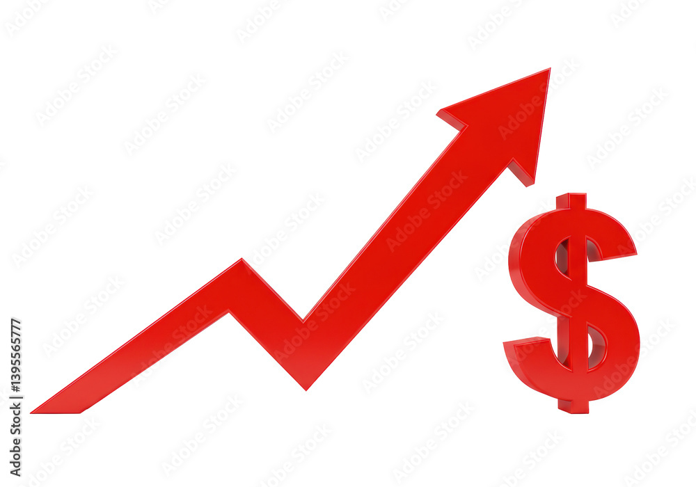 Isolated Upward Red Arrow with Dollar Sign Symbolizing Growth Isolated Upward Red Arrow with Dollar Sign Symbolizing Growth