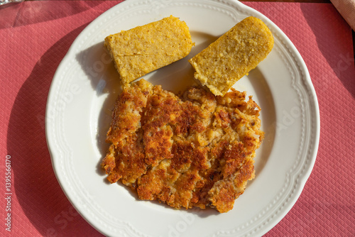 Obraz na płótnie piatto tradizionale italiano del Friuli Venezia Giulia, a base di frico e fette di polenta w salonie