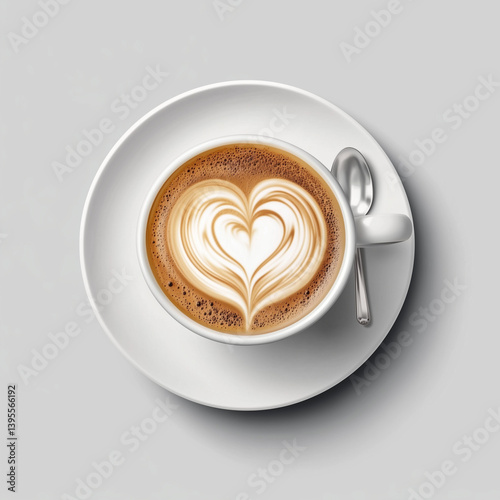 Top view latte art coffee with heart shape isolated on transparent background Generative Ai.
