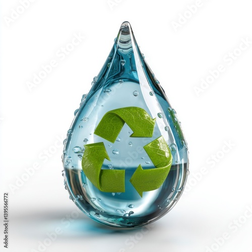 Water Droplet with Green Recycle Symbol Embossed Inside