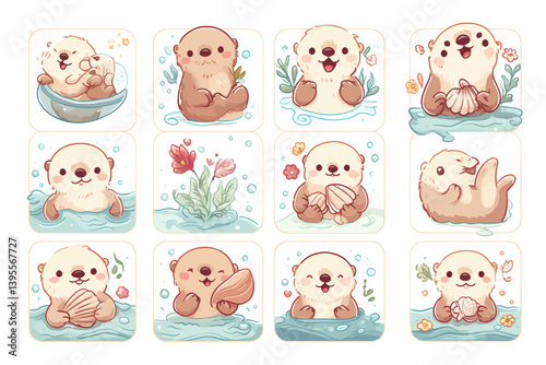 Cute Cartoon Otter Stickers Set