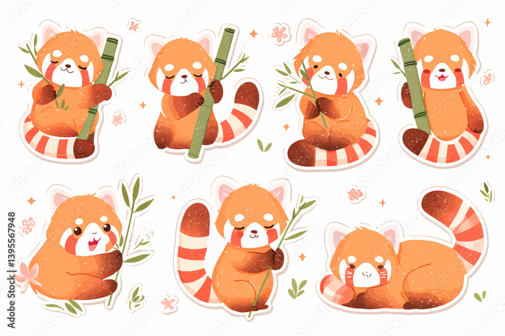 Cute Red Panda Sticker Set Cute Red Panda Sticker Set