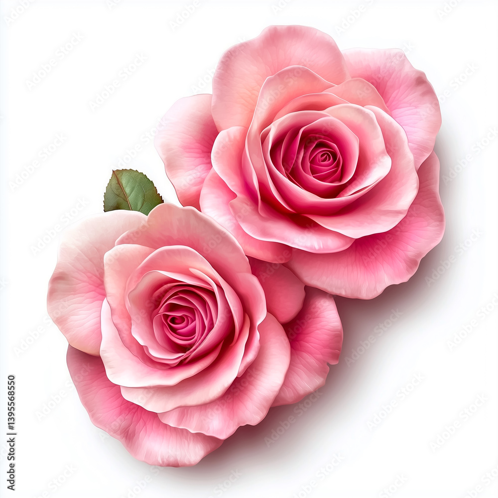 Fototapeta premium Two beautiful pink roses arranged elegantly, showcasing their delicate petals and vibrant colors, perfect for decor.
