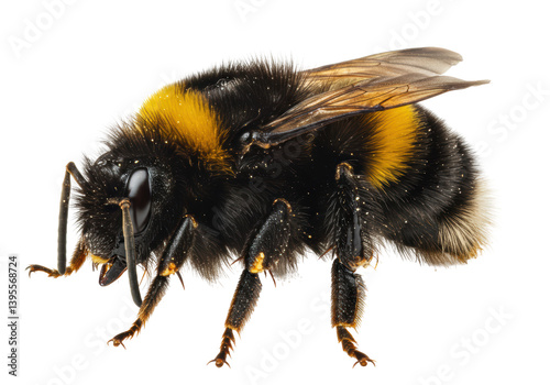 Foto Isolated Detailed Close Up of a Fuzzy Bumblebee