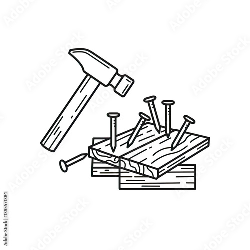 Hammering Essentials: A precise and essential graphic that demonstrates the power of hammering a nail into the wood.