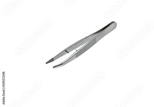 A floating pair of tweezers, horizontally aligned, on a solid white background