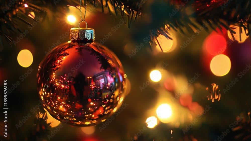 A close up shot of a shiny red Christmas ornament A close up shot of a shiny red Christmas ornament