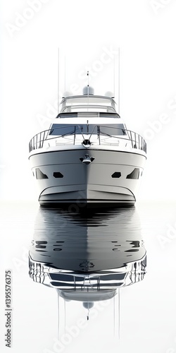 Sleek Gray Yacht Reflection in Calm Water Minimalist Composition