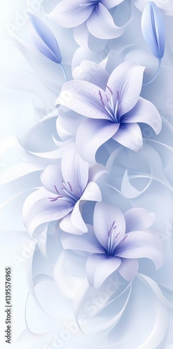 The arrangement features an assortment of delicate blue flowers, characterized by their soft and flowing petals, set against a white background to create a calming and sophisticated atmosphere