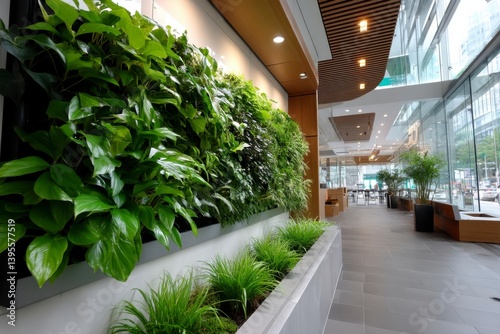 Modern Vertical Garden Design in Clean Office Lobby Interior