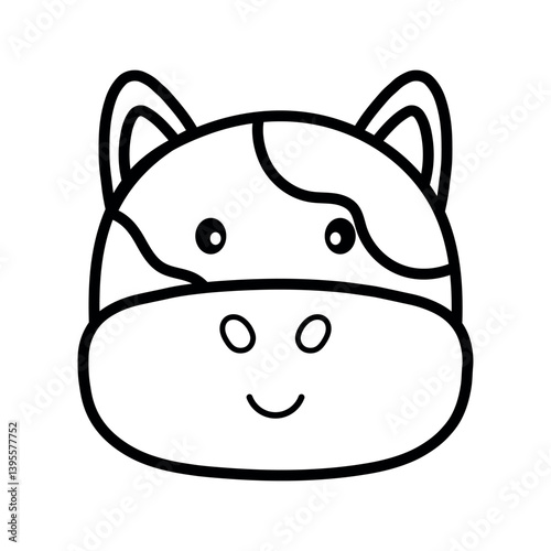 Cute Cow Head Farm Animal in Black Line Drawing Cartoon Vector Illustration
