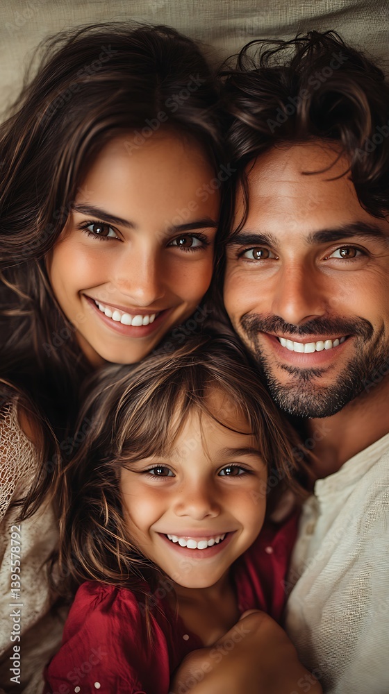 Family Portrait, Happy, Bed Family Portrait, Happy, Bed