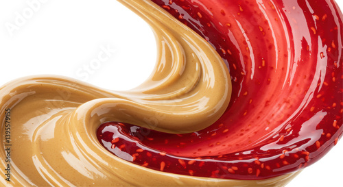 Photos Isolated Swirl of Peanut Butter and Raspberry Jam Together