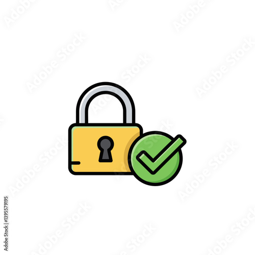 Secured Lock and Checkmark Icon: A vibrant and digitally rendered padlock icon, accompanied by a green checkmark, symbolizing security, confirmation, and access.
