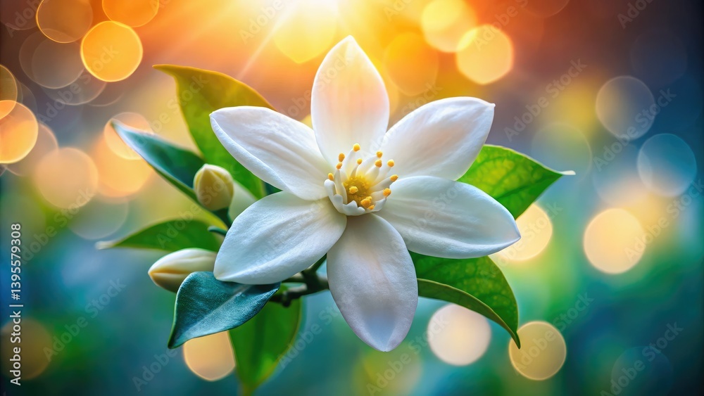 Naklejka premium Stunning jasmine flower portraits: breathtaking close-up photography showcasing exquisite botanical detail.
