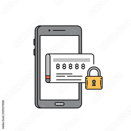 Mobile Security: An illustration of a smartphone with a digital lock and a password protected card symbolizes security and privacy.