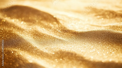 A luxurious golden fabric with shimme glitter texture drapes elegantly in soft waves under warm, sunny light creating a rich and opulent background ideal for design projects.