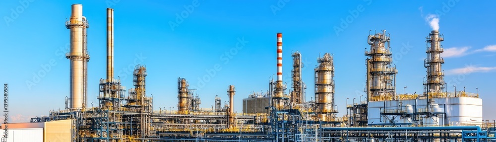 Industrial Refinery Complex Against Clear Sky Industrial Refinery Complex Against Clear Sky