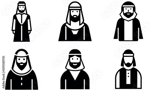 Arabian Silhouette Characters Set - Traditional Clothing, Headwear, and Cultural Icons