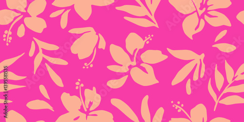 Hand drawn tropical flowers, seamless patterns with floral for fabric, textiles, clothing, packaging, cover, poster, interior decor, abstract natural backgrounds. Vector illustration.