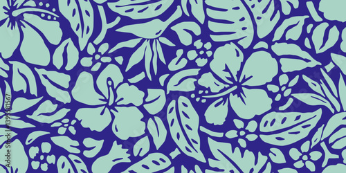 Hand drawn tropical flowers, seamless patterns with floral for fabric, textiles, clothing, packaging, cover, poster, interior decor, abstract natural backgrounds. Vector illustration.