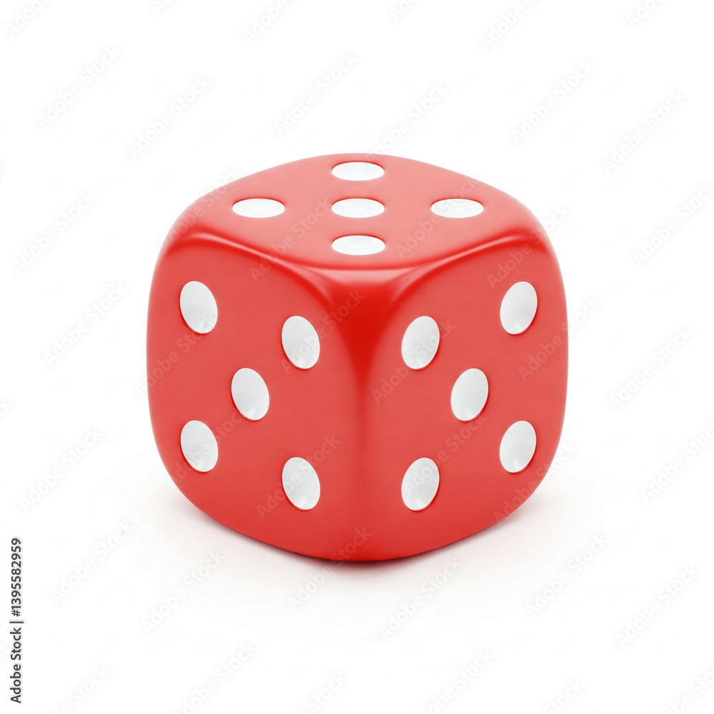 Red cube with white dots, a classic six-sided die, symbolizes chance, luck, gambling, and game playing Red cube with white dots, a classic six-sided die, symbolizes chance, luck, gambling, and game playing