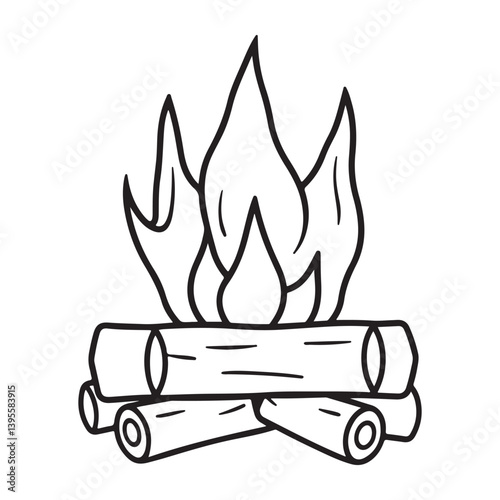 Campfire Line Art Drawing – Simple Firewood and Flame Outline Illustration