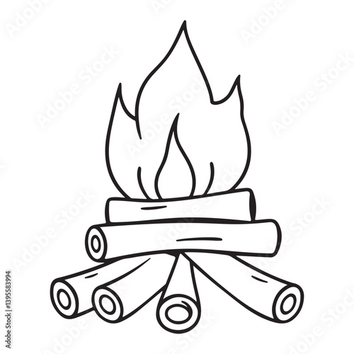 Campfire Line Art Drawing – Simple Firewood and Flame Outline Illustration