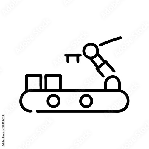 Industrial robot arm operating on assembly line conveyor  
