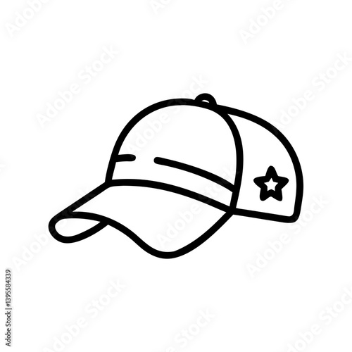 Simple outline of a baseball cap with a star design  