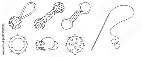 Set vector illustration toy for dogs and cats, simple linear icons, doodle and sketch style, hand-drawn, isolated on a white background