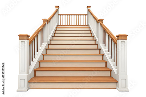Wooden Staircase with White Risers and Railings.