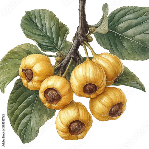 Hazelnut tree, watercolor illustration, isolated on a white background.

