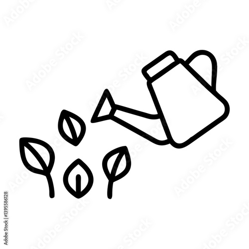 Watering plants with a watering can in a simple line art style  