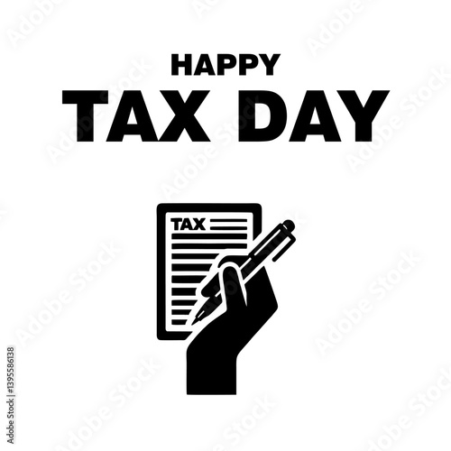 Happy Tax Day Concept with Hand Holding Tax Form and Pen on White Background