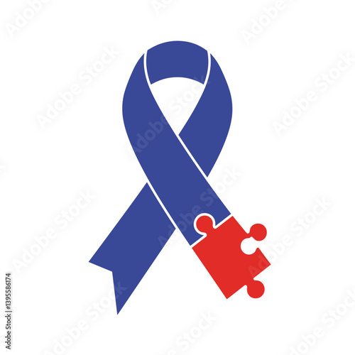 Autism Awareness Ribbon: A symbolic representation of autism awareness, featuring a blue ribbon with a jigsaw puzzle piece, conveying understanding and support for individuals with autism.