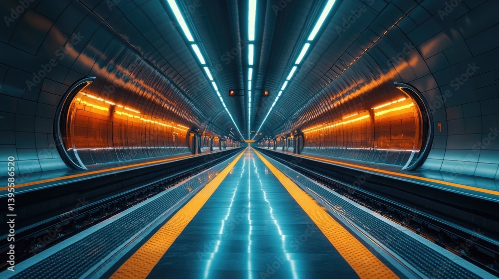 Fototapeta premium Interior view of a futuristic train station tunnel