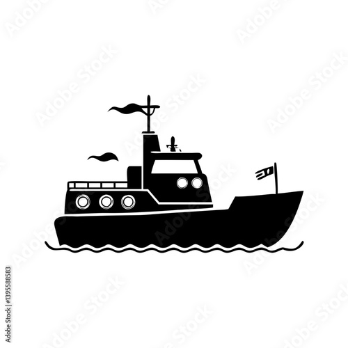 tugboat icon, tugboat silhouette vector illustration-simple silhouette illustration of tugboat, perfect for tugboat logos and icons