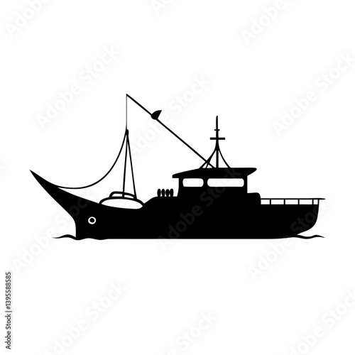 fishing boat icon, fishing boat silhouette vector illustration-simple silhouette illustration of fishing boat, perfect for fishing boat logos and icons