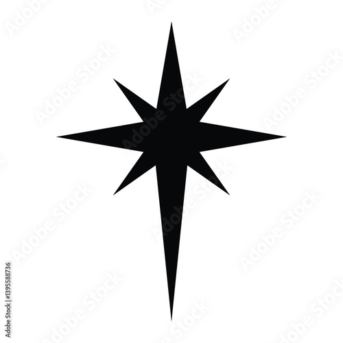 Bethlehem North Star vector icon. Christmas symbol. Black silhouette isolated on white background.