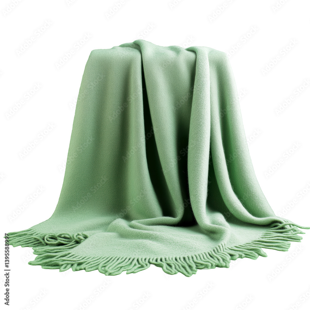 Cozy green throw blanket living room home decor soft texture close-up Cozy green throw blanket living room home decor soft texture close-up