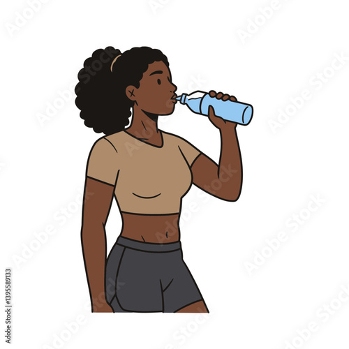 Quenching Thirst: An athletic figure pauses to hydrate, drinking from a refreshing water bottle after a workout, embodying health and vitality.