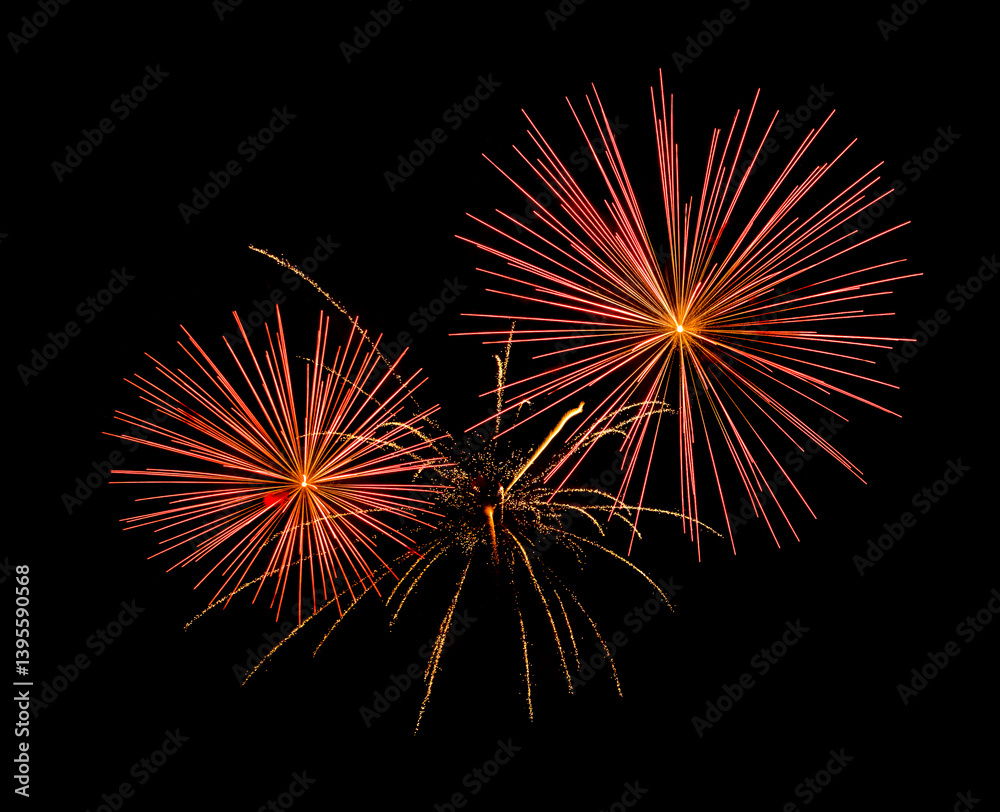 Red firework sparkling on black background for celebration and anniversary Red firework sparkling on black background for celebration and anniversary