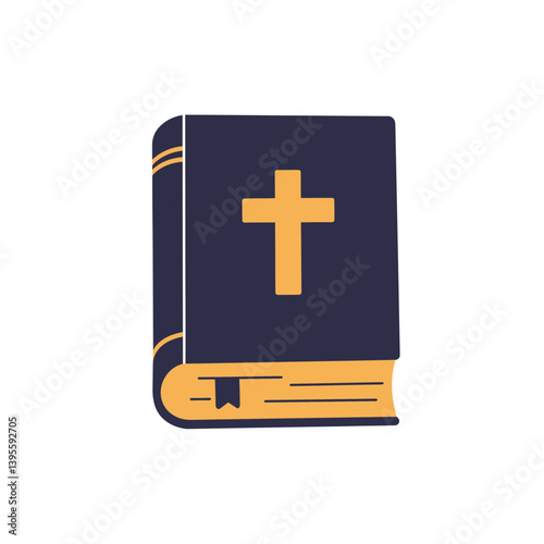 Sacred Scripture Icon: A simple illustration of the Holy Bible, adorned with a prominent cross on its cover, symbolizing faith, guidance, and the core tenets of Christianity.