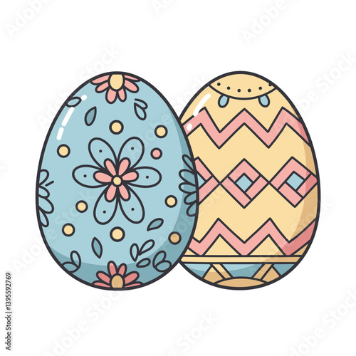 Easter Egg Delight: Two intricately decorated Easter eggs, one adorned with a floral design and the other with geometric patterns.