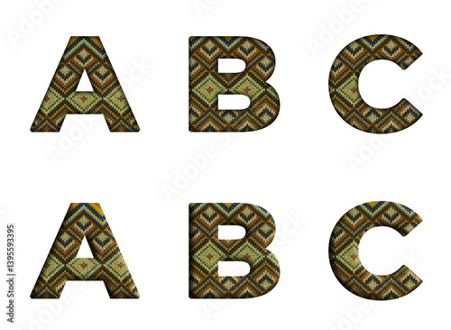 Knitted pattern Ethnic Fabric  A, B, C  Alphabet letter text typography font PNG