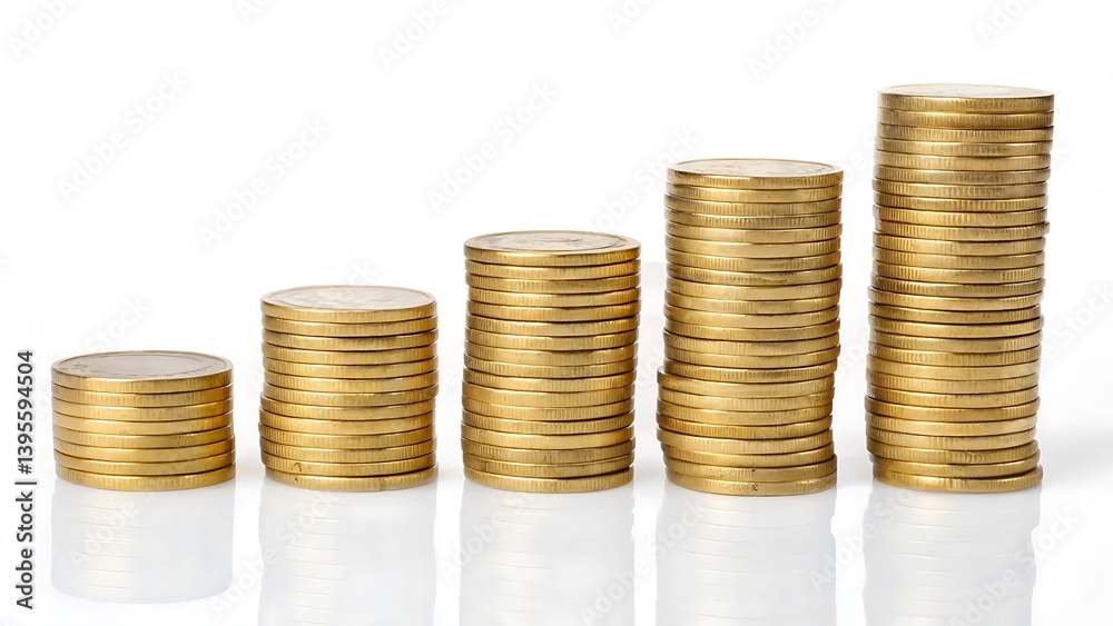 Stacks of Gold Coins Increasing in Height Representing Financial Growth