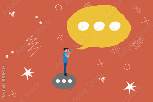businessman speech on megaphone. Communication or PR, Public Relations manager to communicate company information and media, announce sales or promotion concept